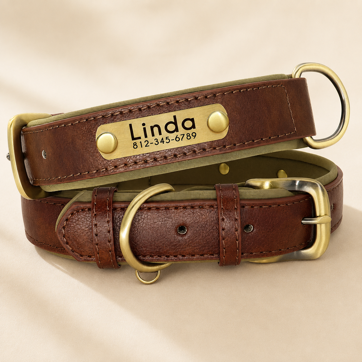 Classic Leather Dog Collar Set｜名入れ対応 本革風首輪・リードセット｜Nest & Paw