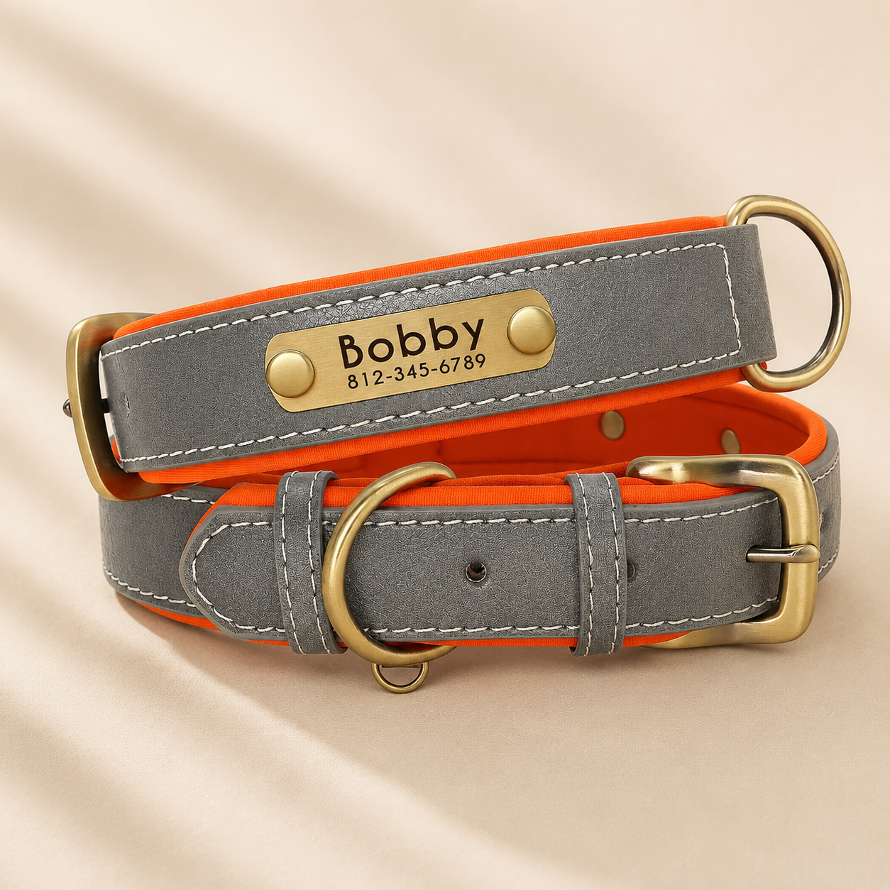 Classic Leather Dog Collar Set｜名入れ対応 本革風首輪・リードセット｜Nest & Paw