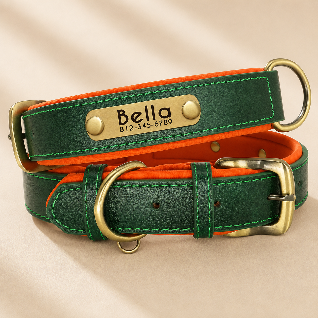 Classic Leather Dog Collar Set｜名入れ対応 本革風首輪・リードセット｜Nest & Paw